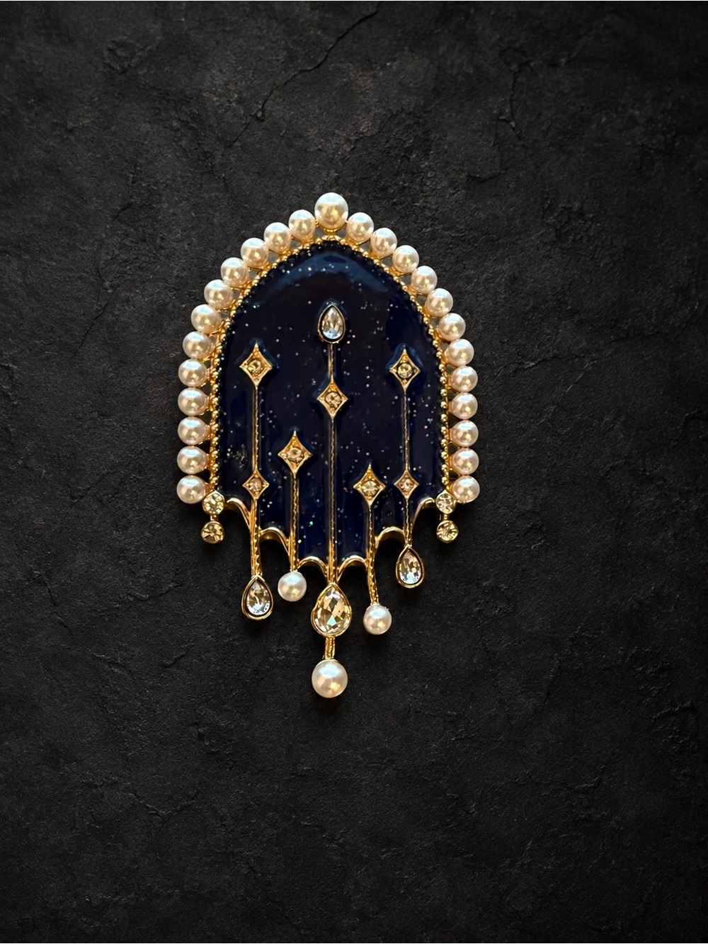 Midnight Blue  Pearl Crystal Brooch
